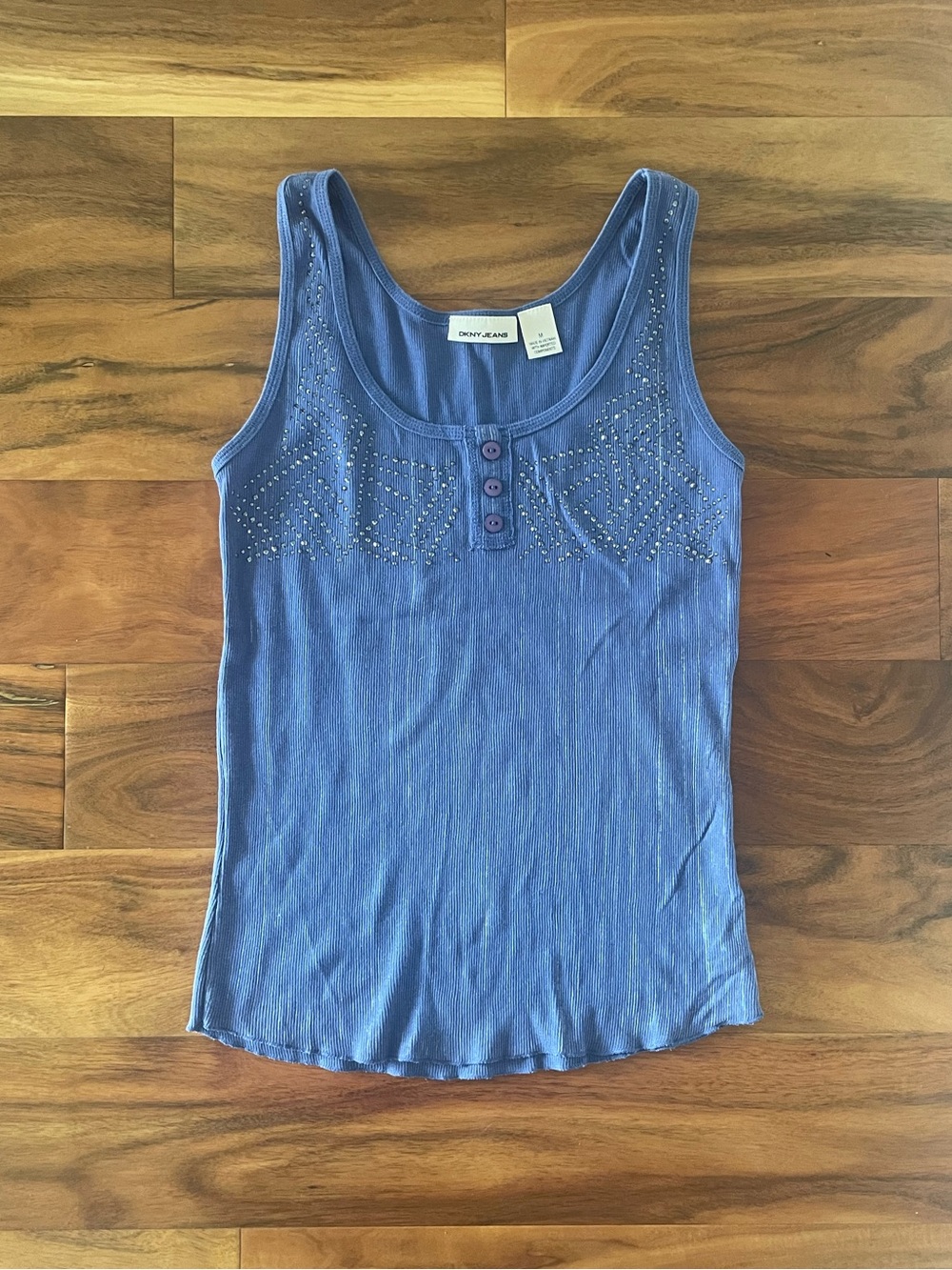 DKNY Blue Embellished Tank Top